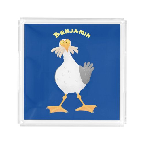 Funny seagull with French fries cartoon Acrylic Tray