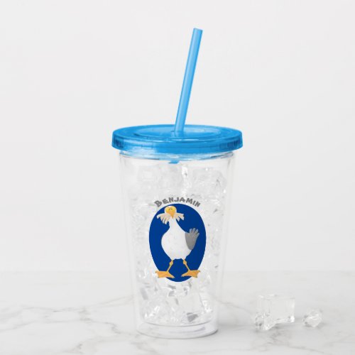 Funny seagull with French fries cartoon Acrylic Tumbler