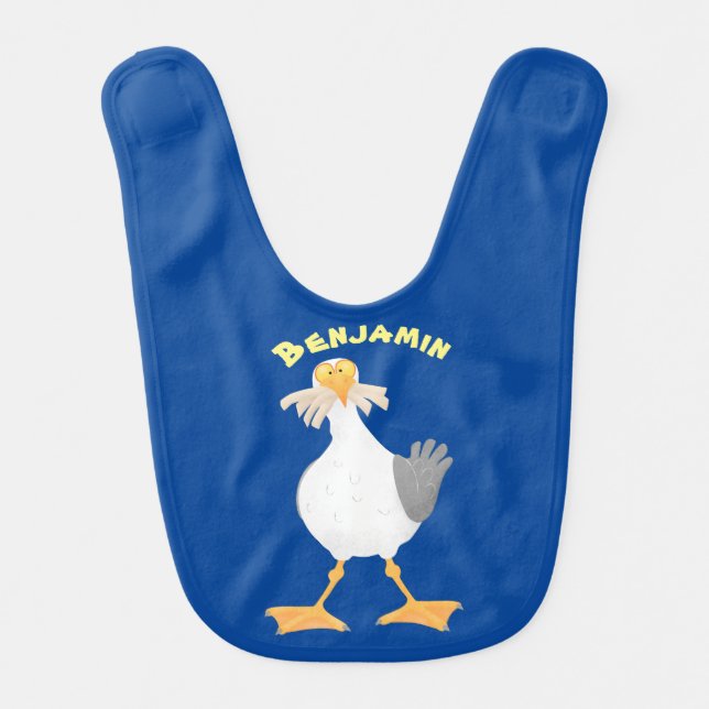Funny seagull with French fries cartoon Baby Bib (Front)