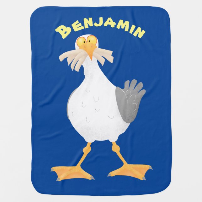 Funny seagull with French fries cartoon Baby Blanket (Front)