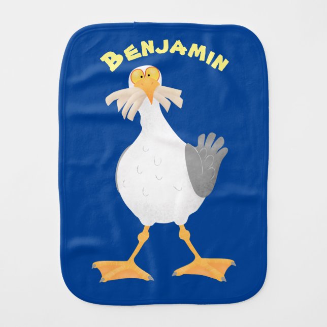 Funny seagull with French fries cartoon Baby Burp Cloth (Front)