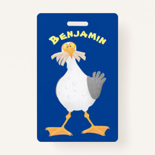 Funny seagull with French fries cartoon Badge