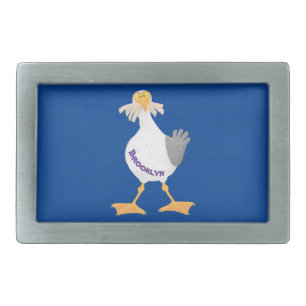 Funny seagull with French fries cartoon Belt Buckle