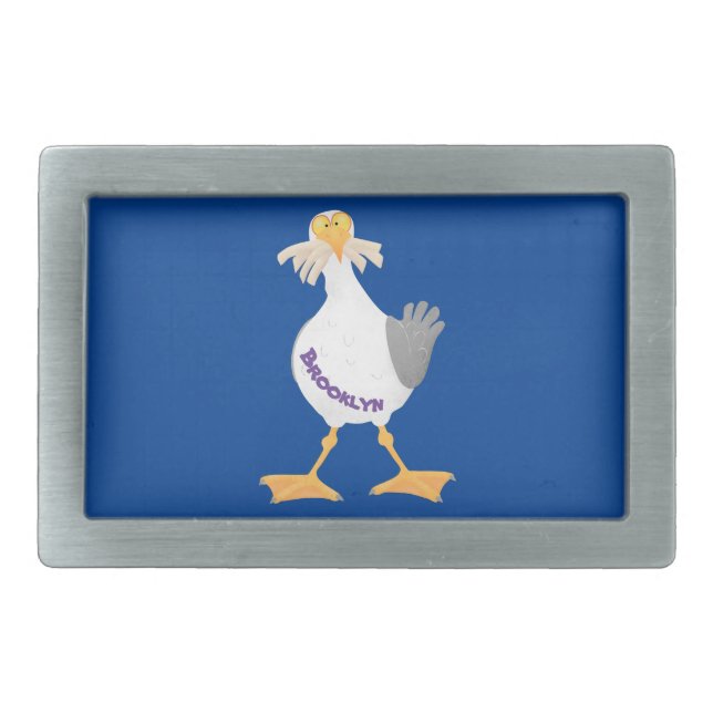 Funny seagull with French fries cartoon Belt Buckle (Front)