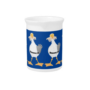 Funny seagull with French fries cartoon Beverage Pitcher