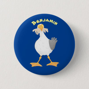 Funny seagull with French fries cartoon Button