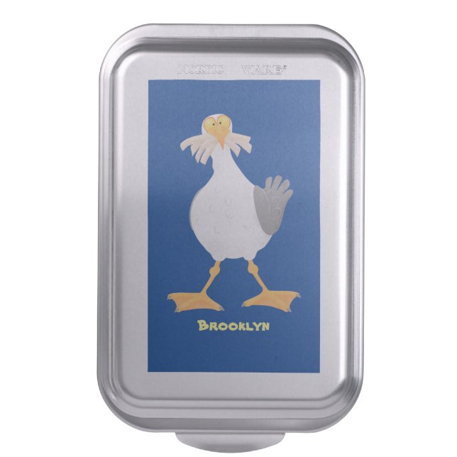 Funny seagull with French fries cartoon Cake Pan (Front Vertical)