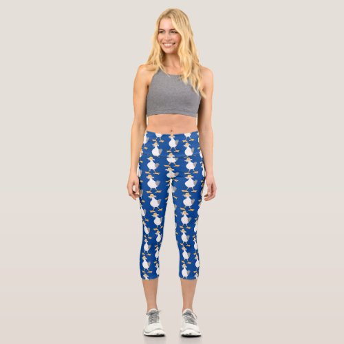 Funny seagull with French fries cartoon Capri Leggings