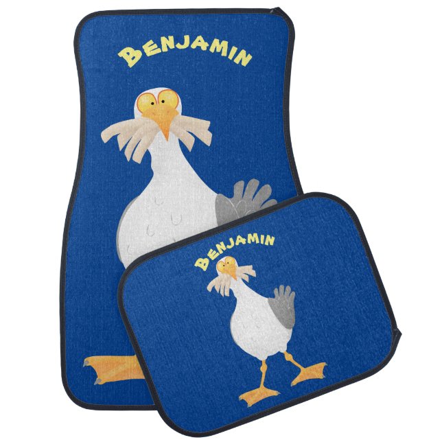 Funny seagull with French fries cartoon Car Floor Mat (Set)