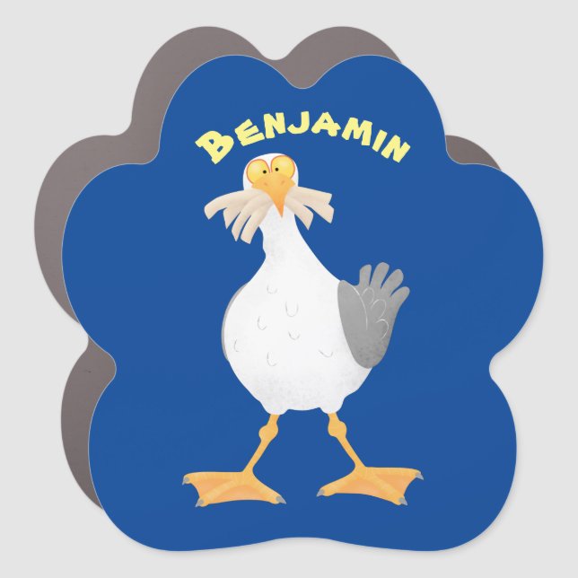 Funny seagull with French fries cartoon Car Magnet (Front)
