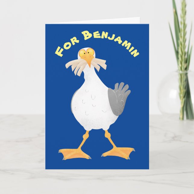 Funny seagull with French fries cartoon Card (Front)