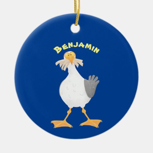 Funny seagull with French fries cartoon Ceramic Ornament