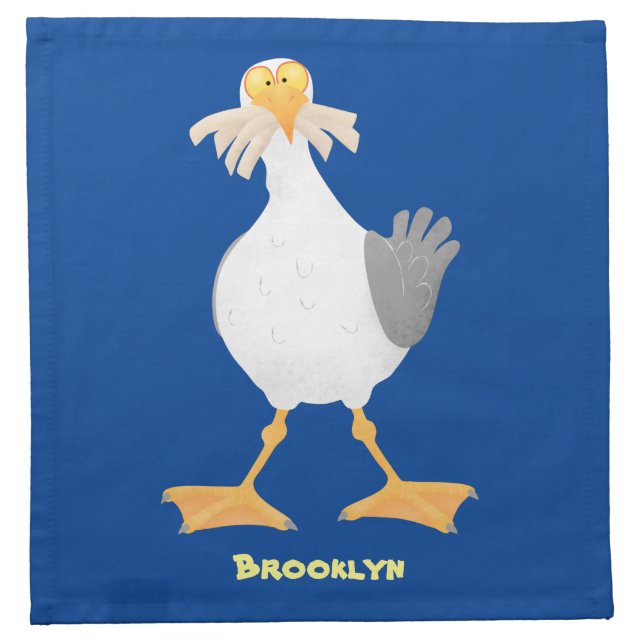Funny seagull with French fries cartoon Cloth Napkin (Front)