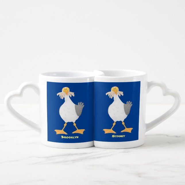 Funny seagull with French fries cartoon Coffee Mug Set (Front Nesting)