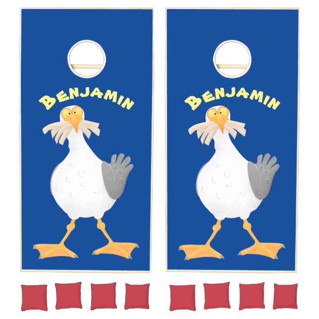 Funny seagull with French fries cartoon Cornhole Set (Set)