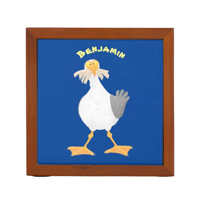 Funny seagull with French fries cartoon Desk Organizer (Front)