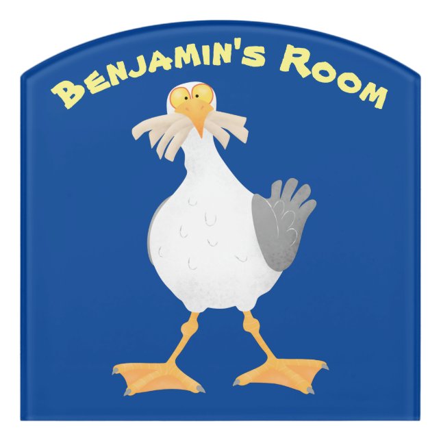 Funny seagull with French fries cartoon Door Sign (Contour Front)