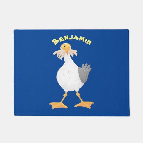 Funny seagull with French fries cartoon Doormat