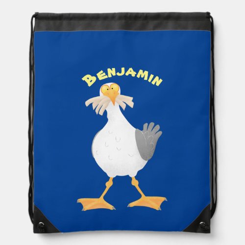 Funny seagull with French fries cartoon Drawstring Bag