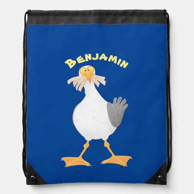 Funny seagull with French fries cartoon Drawstring Bag (Front)