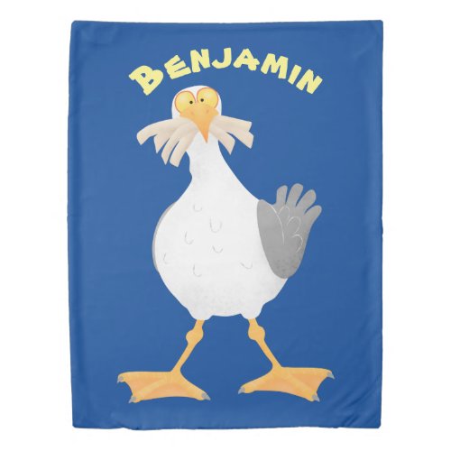 Funny seagull with French fries cartoon Duvet Cover