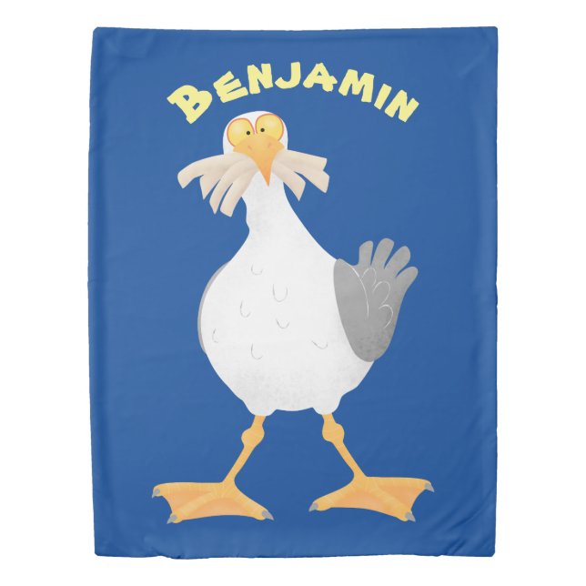 Funny seagull with French fries cartoon Duvet Cover (Front)