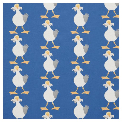 Funny seagull with French fries cartoon Fabric