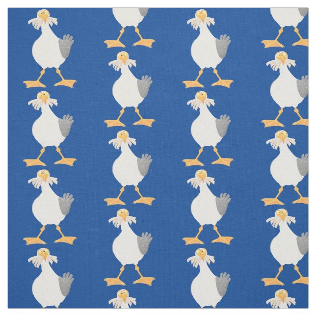 Funny seagull with French fries cartoon Fabric (Swatch)