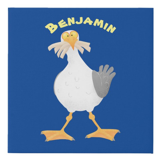 Funny seagull with French fries cartoon Faux Canvas Print (Front)
