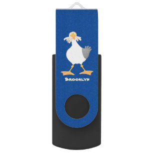 Funny seagull with French fries cartoon Flash Drive