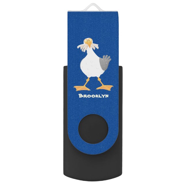 Funny seagull with French fries cartoon Flash Drive (Front Vertical)