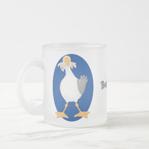 Funny seagull with French fries cartoon Frosted Glass Coffee Mug