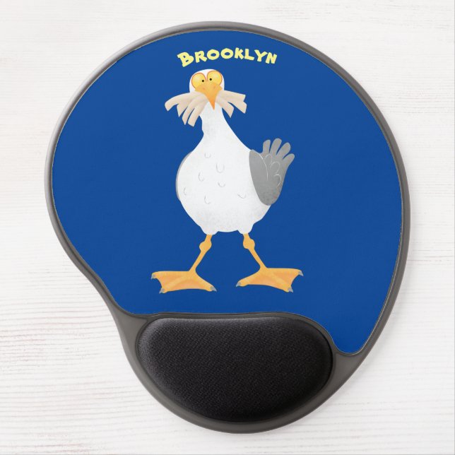 Funny seagull with French fries cartoon Gel Mouse Pad (Front)