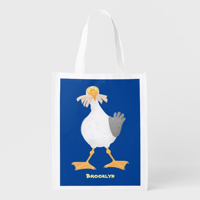 Funny seagull with French fries cartoon Grocery Bag (Front)