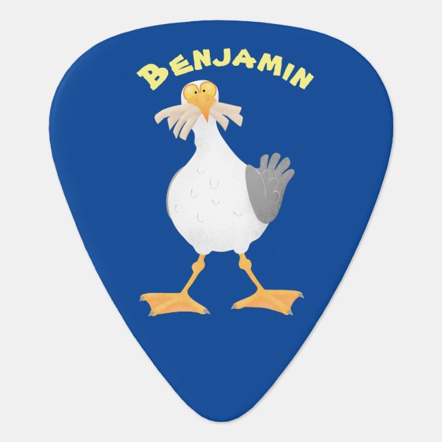 Funny seagull with French fries cartoon Guitar Pick (Front)