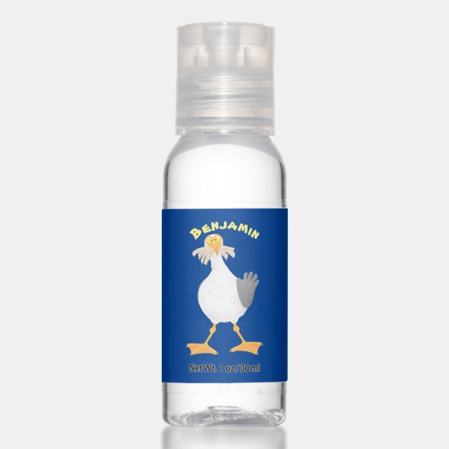 Funny seagull with French fries cartoon Hand Sanitizer (Front)