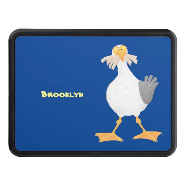 Funny seagull with French fries cartoon Hitch Cover (Front)