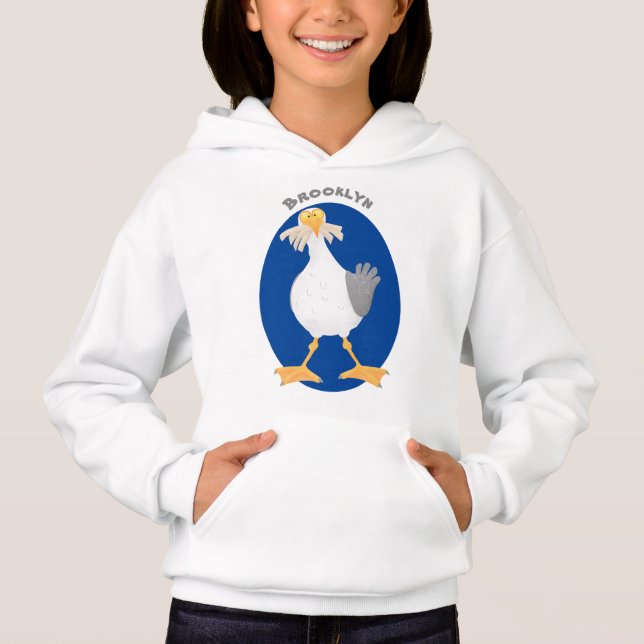 Funny seagull with French fries cartoon Hoodie (Front)