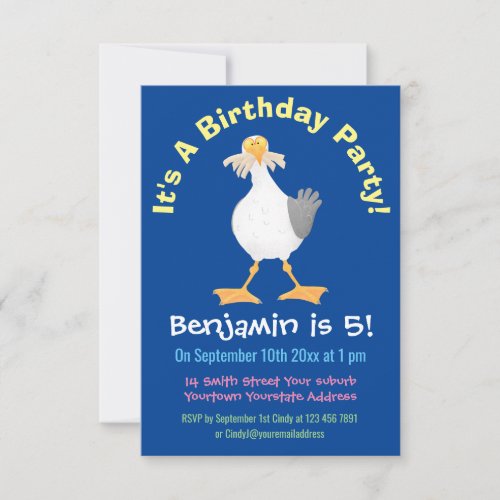 Funny seagull with French fries cartoon Invitation