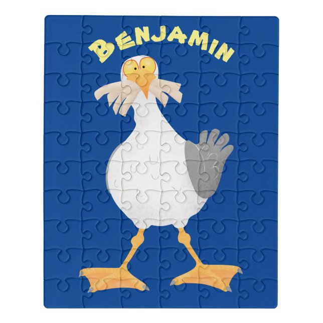 Funny seagull with French fries cartoon Jigsaw Puzzle (Puzzle Vertical)