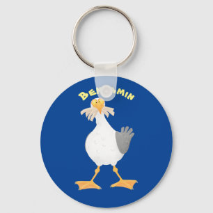 Funny seagull with French fries cartoon Keychain