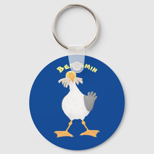 Funny seagull with French fries cartoon Keychain (Front)