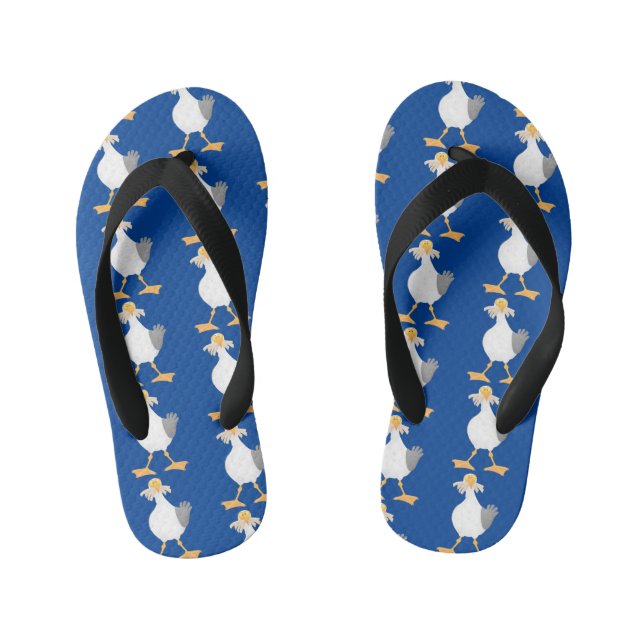 Funny seagull with French fries cartoon Kid's Flip Flops (Footbed)