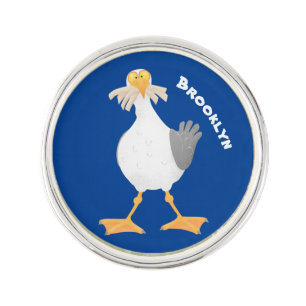Funny seagull with French fries cartoon Lapel Pin