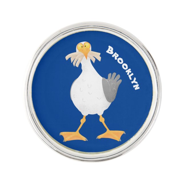 Funny seagull with French fries cartoon Lapel Pin (Front)