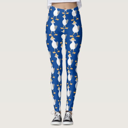 Funny seagull with French fries cartoon Leggings
