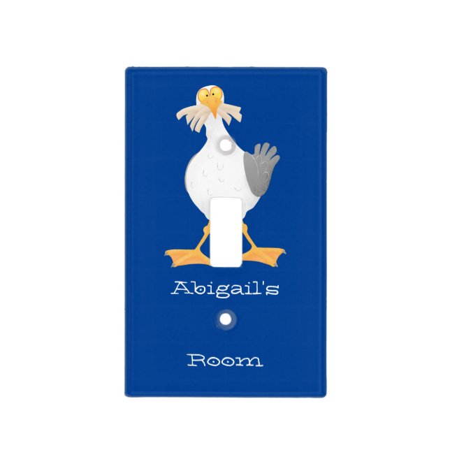 Funny seagull with French fries cartoon Light Switch Cover (Front)