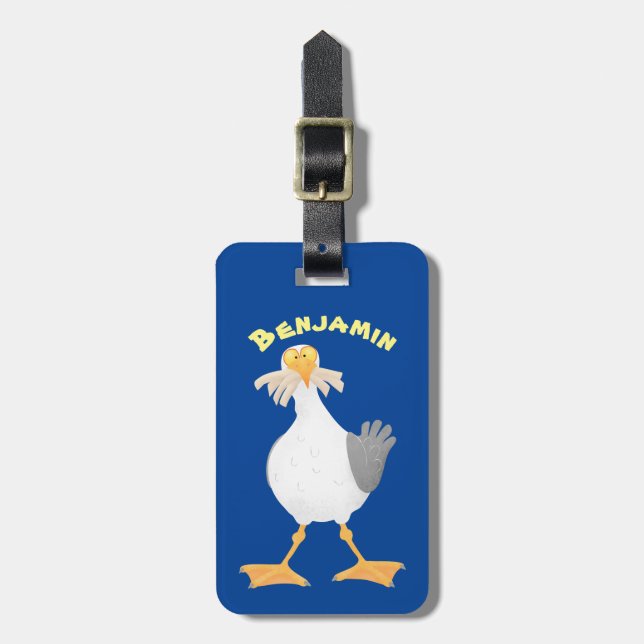 Funny seagull with French fries cartoon Luggage Tag (Front Vertical)