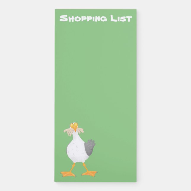 Funny seagull with French fries cartoon Magnetic Notepad (Front)