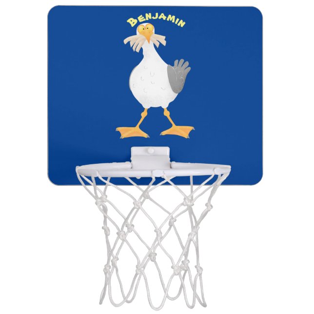 Funny seagull with French fries cartoon Mini Basketball Hoop (Front)